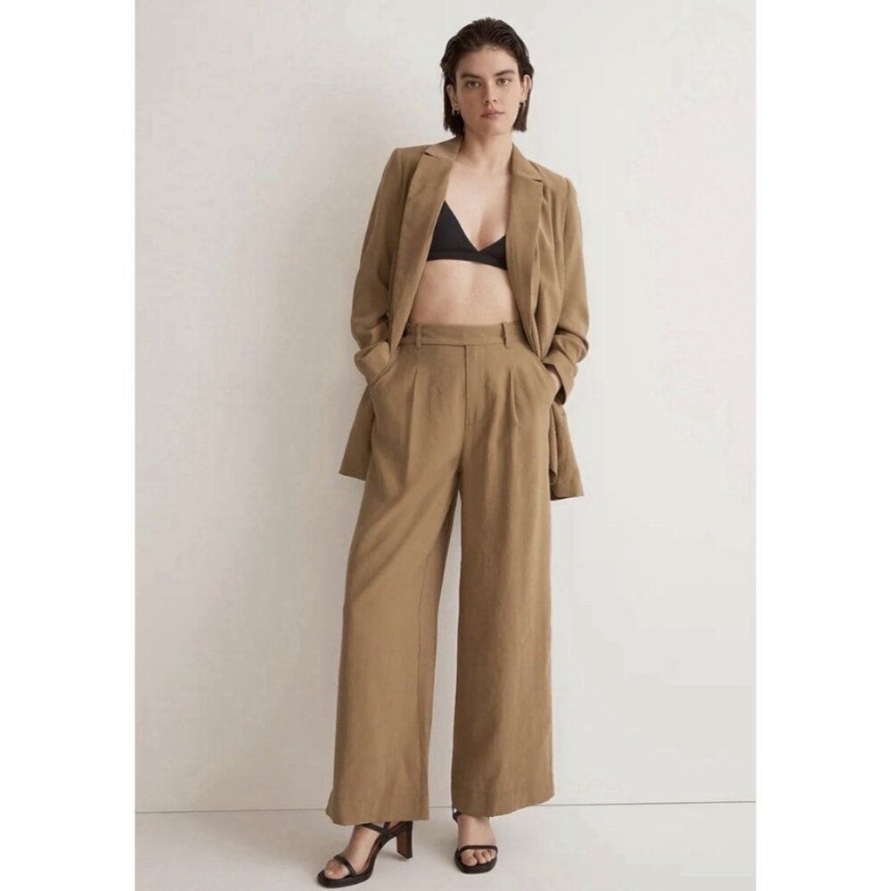madewell harlow drapeweave wide leg high rise pants trousers tawny olive 00 24